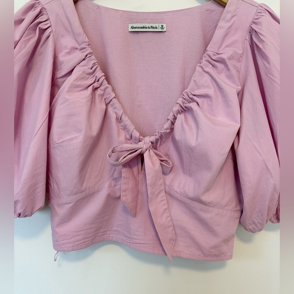 Abercrombie & Fitch Tie Front Puff Sleeves Cropped Top , sz : medium - Picture 5 of 11